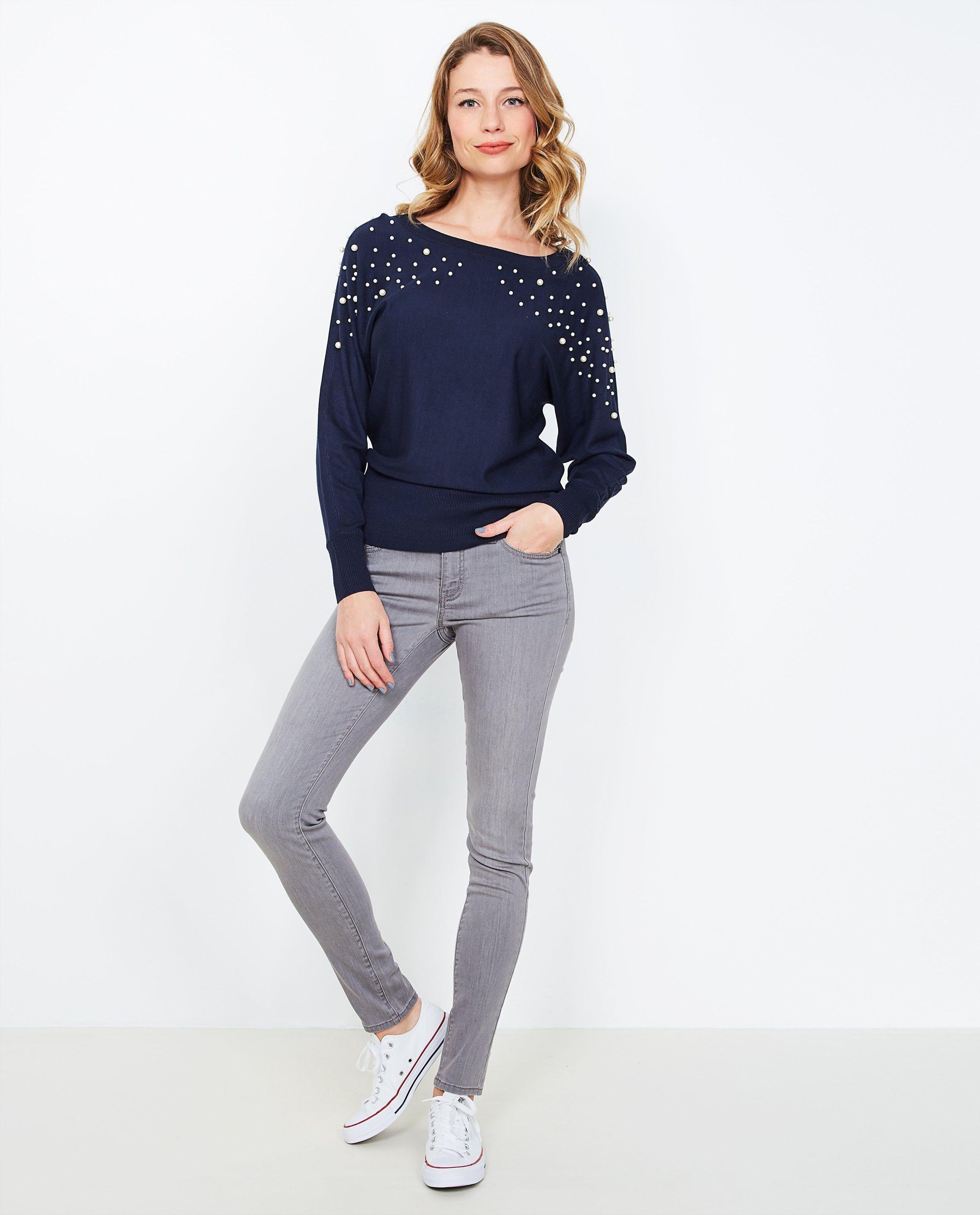 Jeans skinny gris - avec un look d&eacute;lav&eacute; - JBC