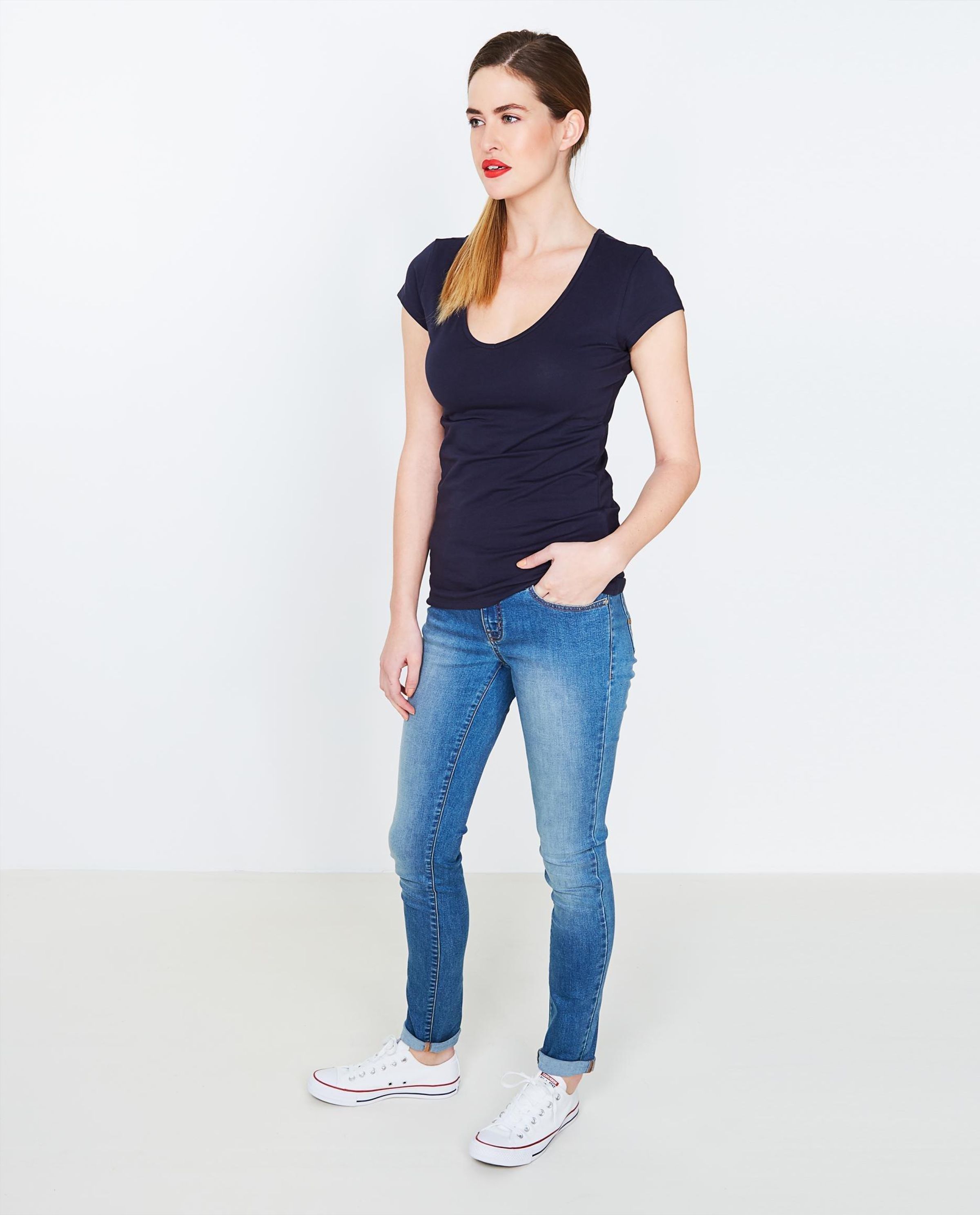 Basic biokatoenen T-shirt - in nachtblauw - JBC