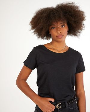 T-shirt noir - biais &agrave; paillettes - JBC