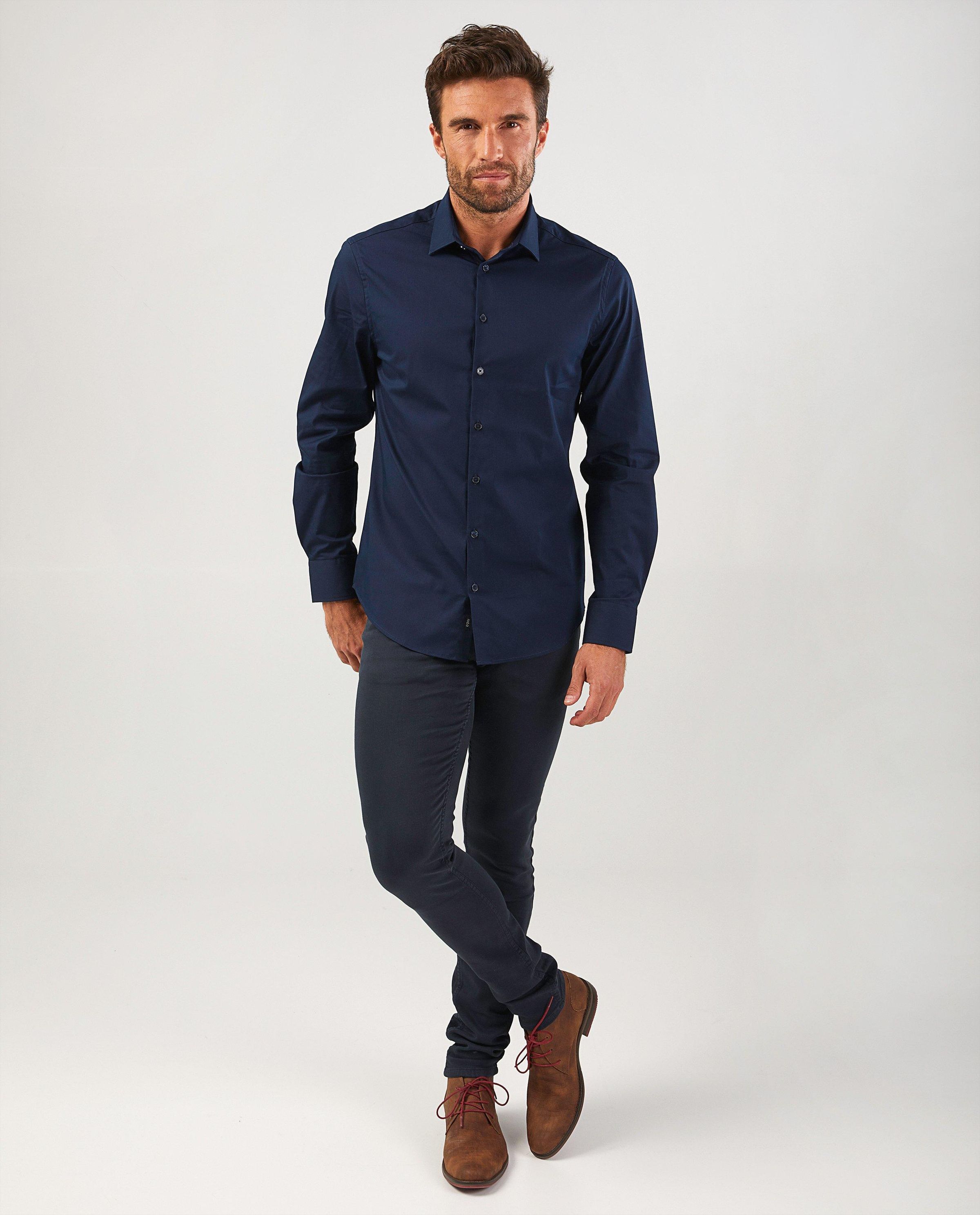Chemise bleu fonc&eacute; - stretch - Iveo