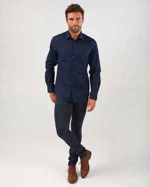 Chemise bleu fonc&eacute; - stretch - Iveo