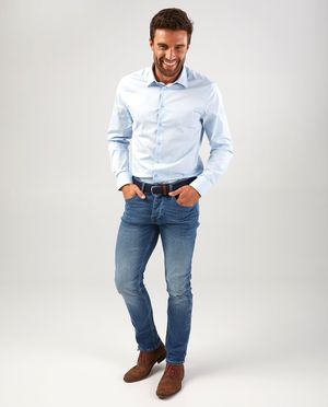 Chemise bleu fonc&eacute; - stretch - Iveo