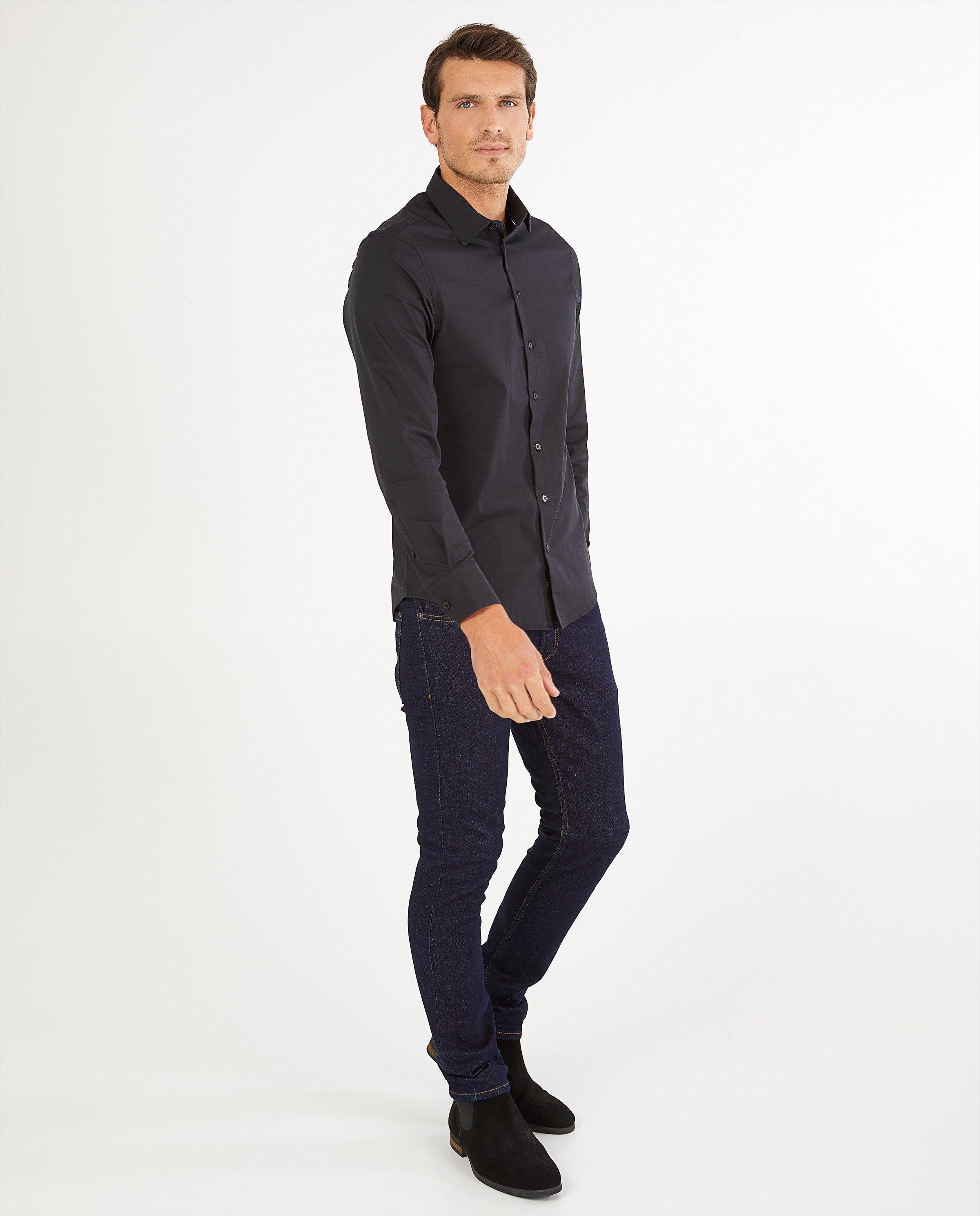 Chemise bleu fonc&eacute; - stretch - Iveo