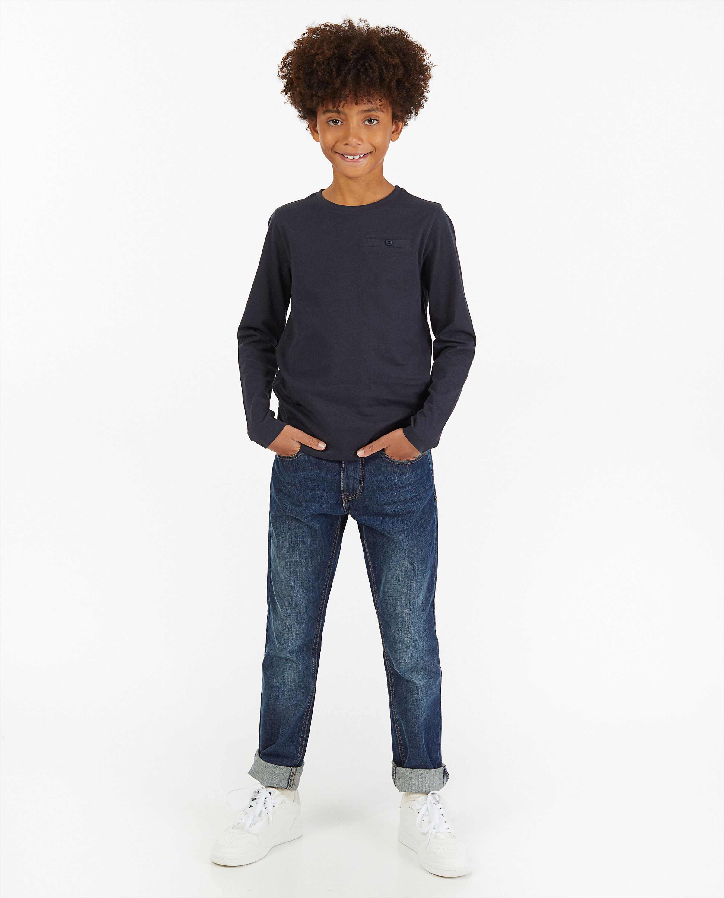 Blauwe longsleeve van biokatoen - stretch - Kidz Nation