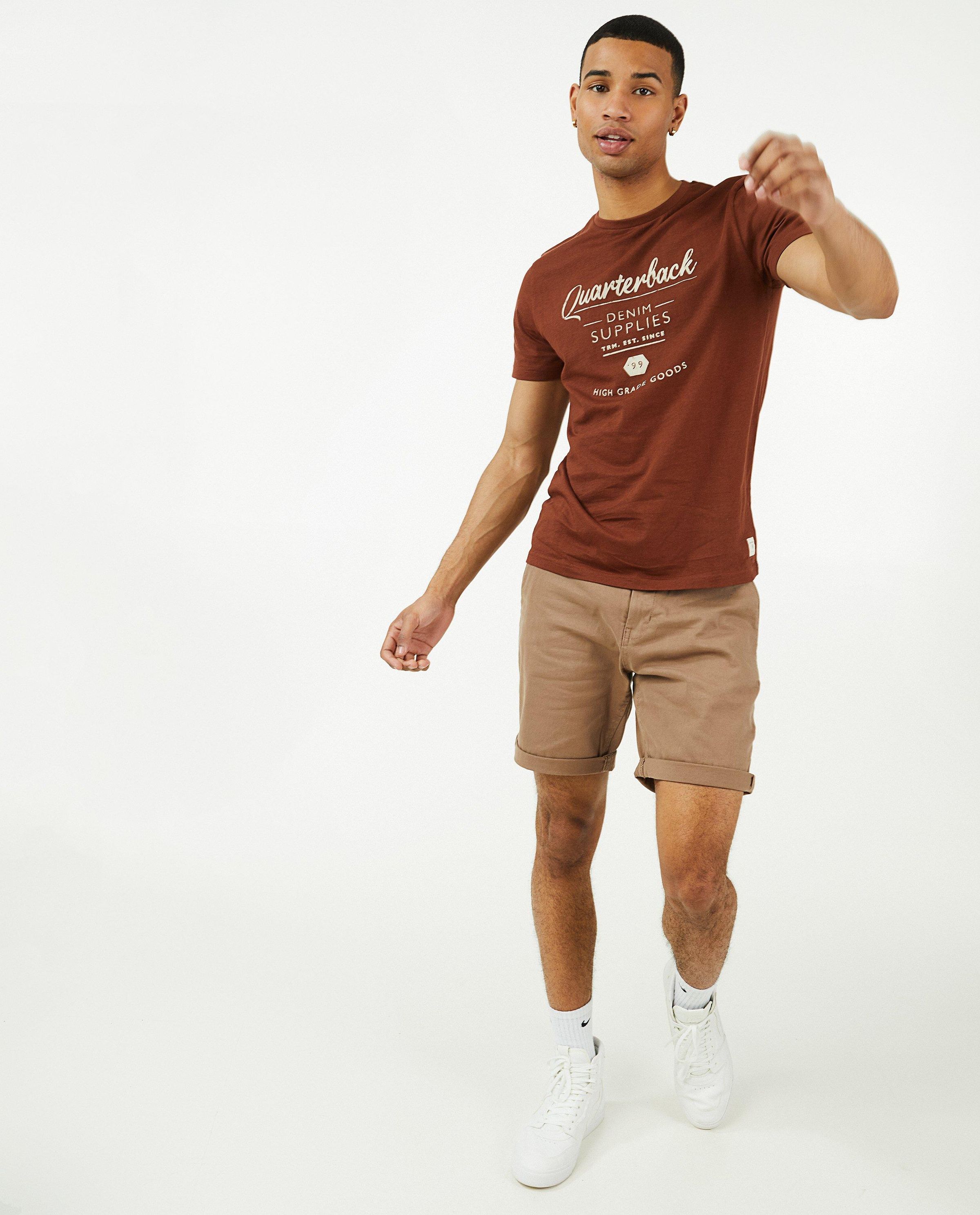 Roodbruine short met gevlochten riem - Quarterback
