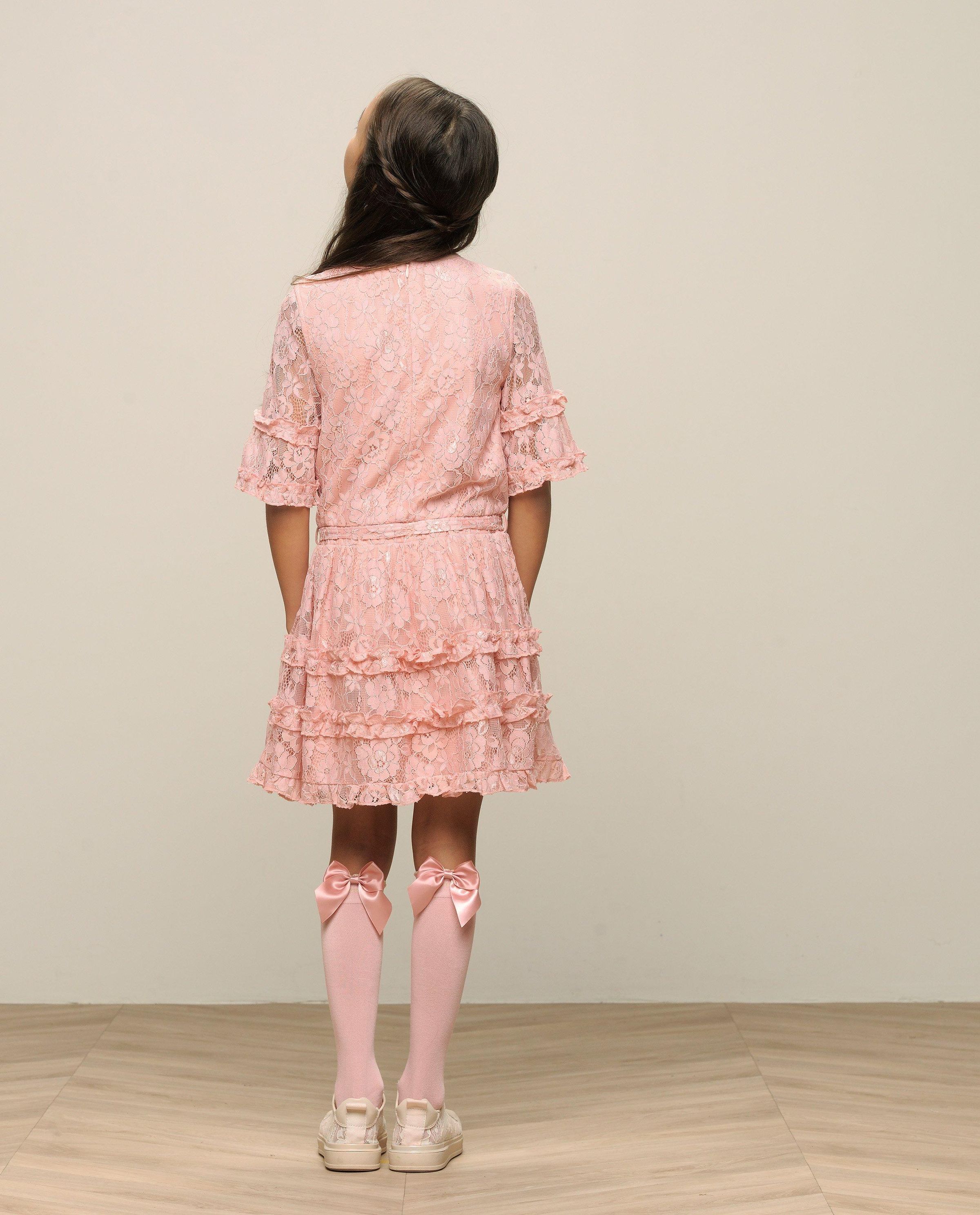 Roze jurk met kant, Communie - Le Chic