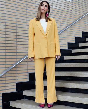 Pantalon jaune, coupe &agrave; jambes larges - Kim Van Oncen