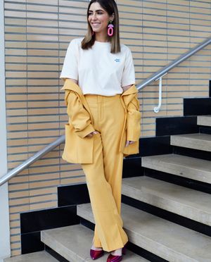 Pantalons - Pantalon jaune, coupe &agrave; jambes larges