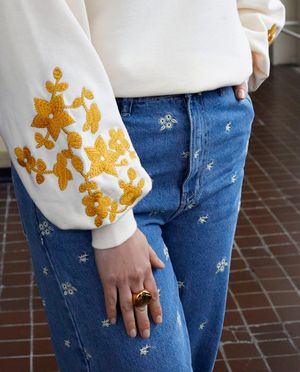 Jeans - Geborduurde jeans, wide leg fit