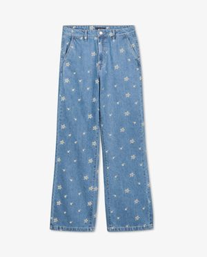 Jeans - Geborduurde jeans, wide leg fit