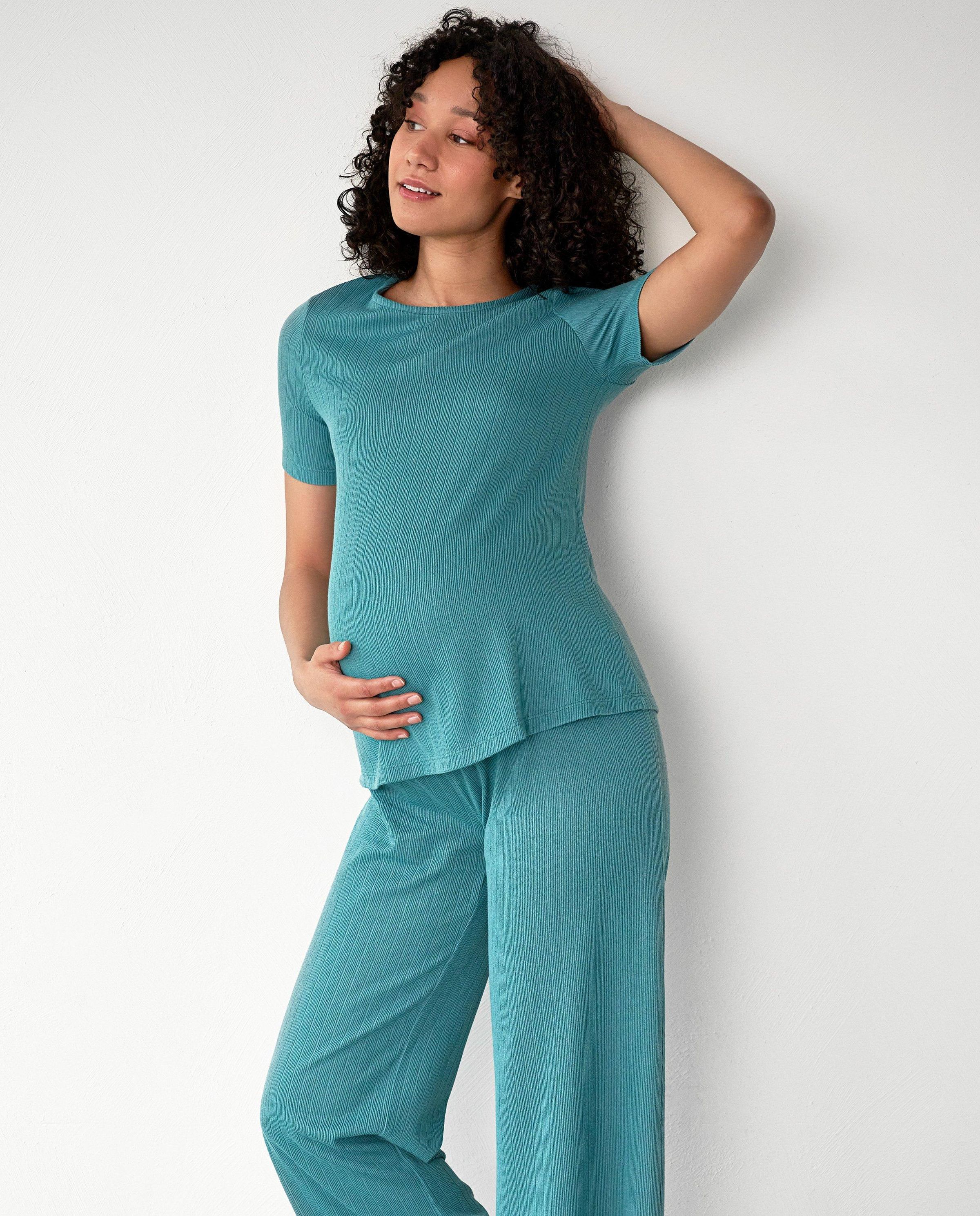 Pyjama vert c&ocirc;tel&eacute;, grossesse - Atelier Maman