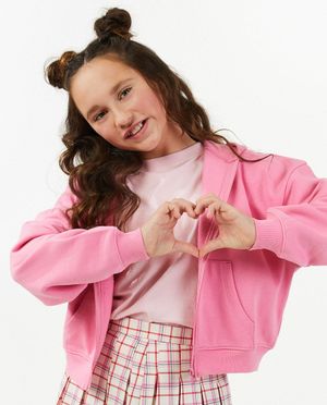 Cardigans - Gilet molletonn&eacute; rose avec un capuchon
