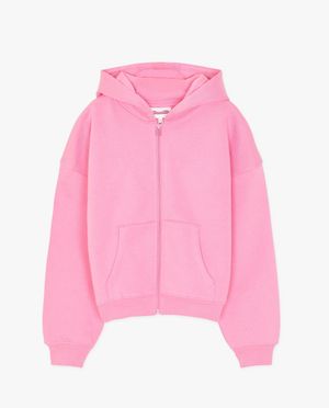 Cardigans - Gilet molletonn&eacute; rose avec un capuchon