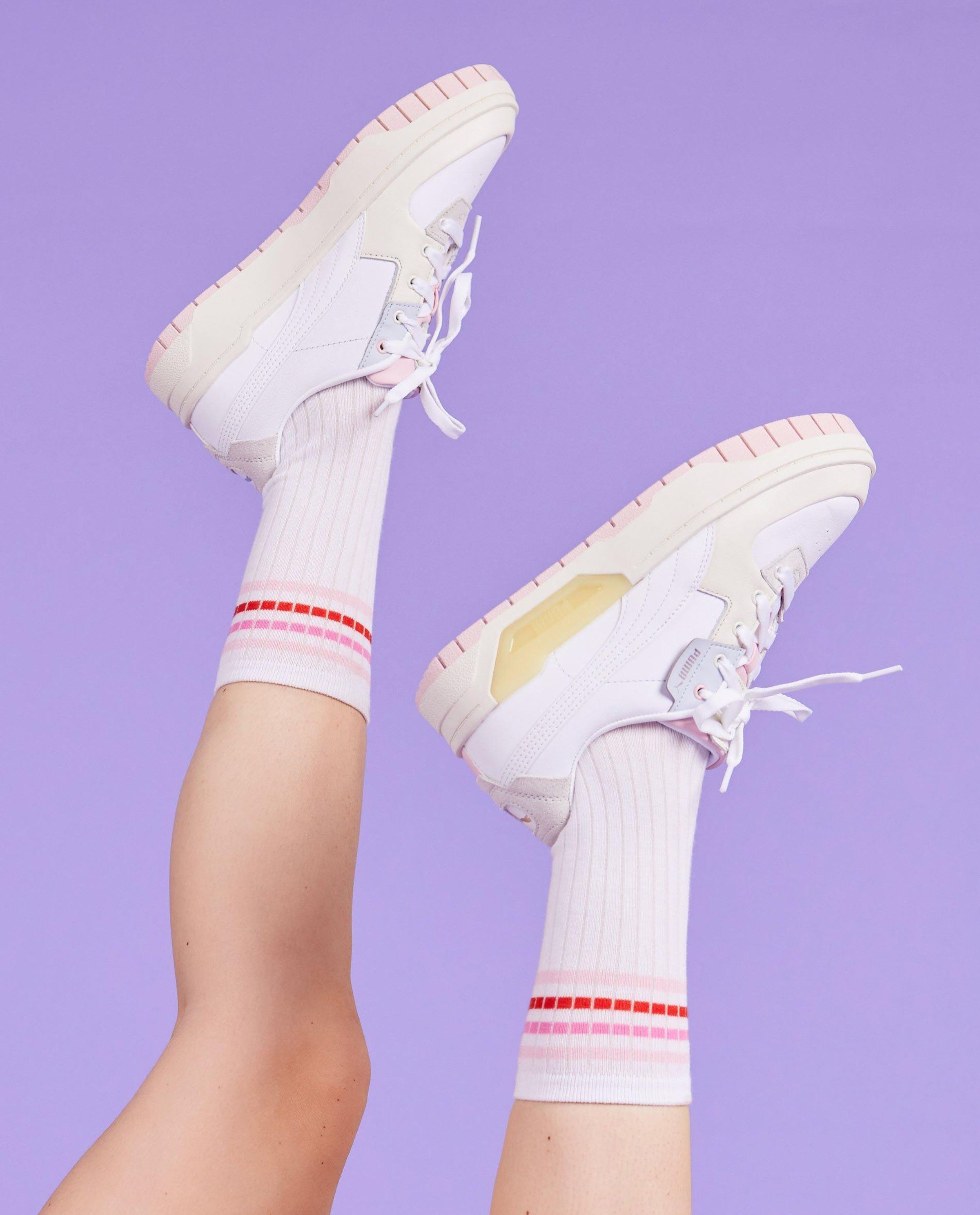 Chaussettes blanches ray&eacute;es - CAMILLE x JBC