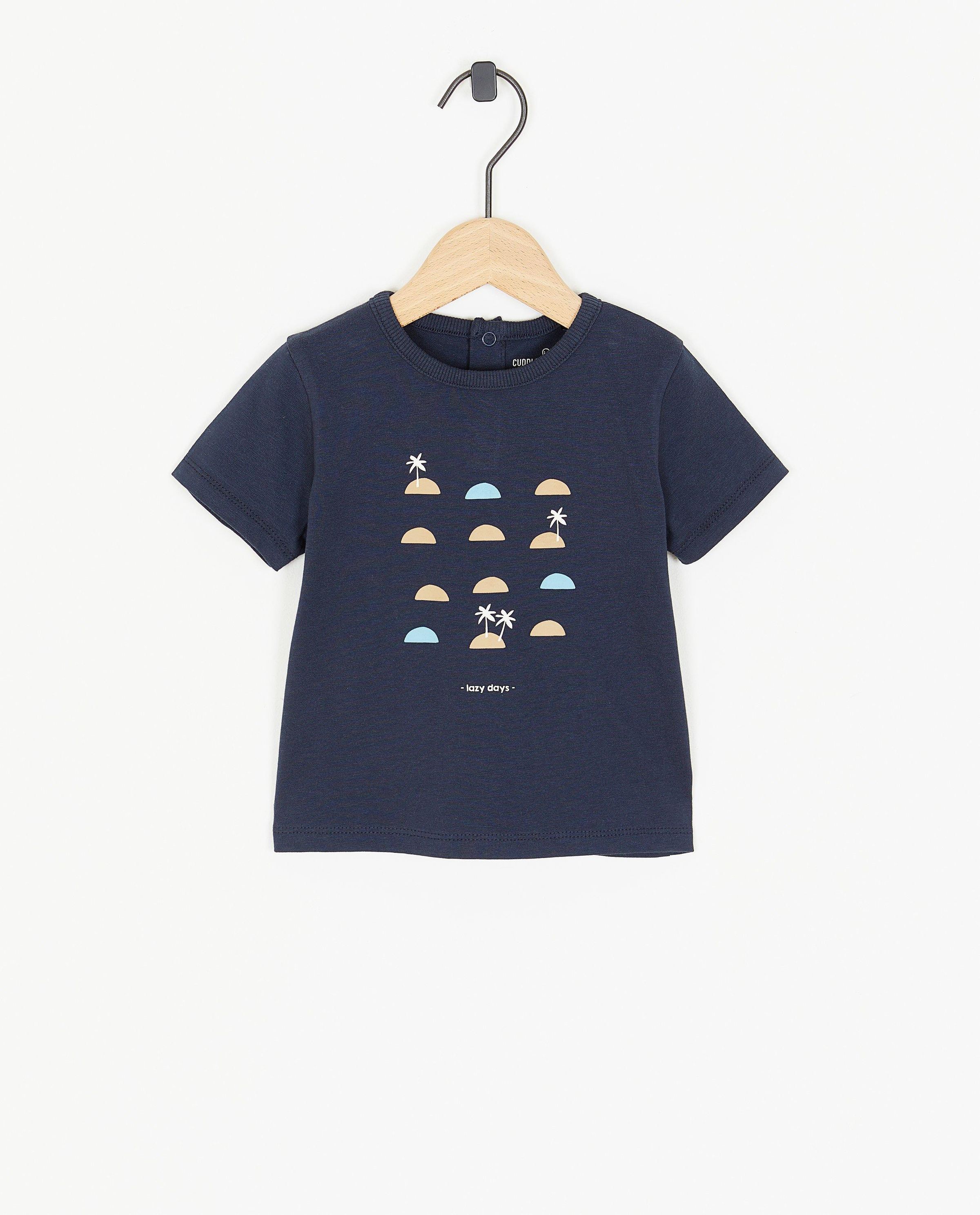 Donkerblauw T-shirt met print - Cuddles and Smiles