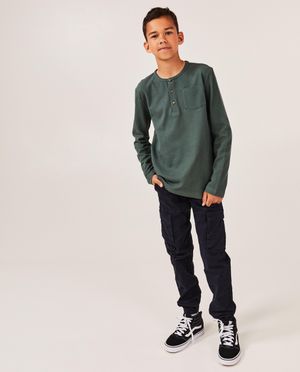 Donkergroene broek, cargo fit, 7-14 jaar - Fish & Chips