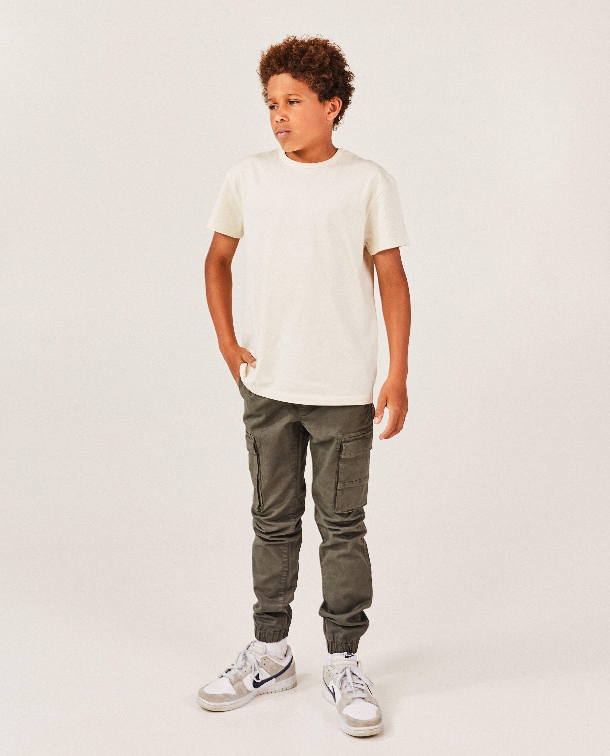 Donkergroene broek, cargo fit, 7-14 jaar - Fish & Chips