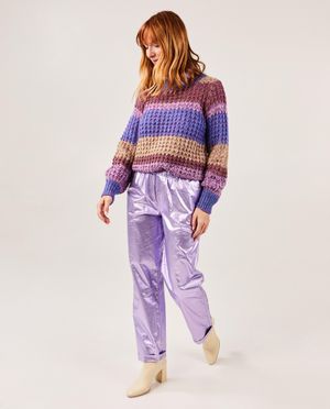 Broeken - Paarse metallic broek