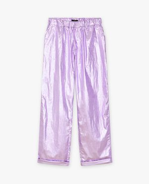 Broeken - Paarse metallic broek