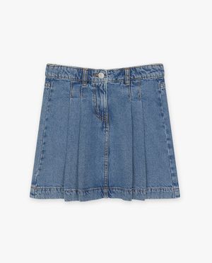 Jupes - Jupe en jeans pliss&eacute;e