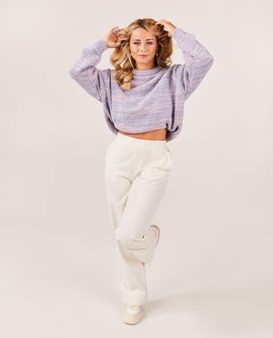 Broeken - Offwhite broek van ribfluweel