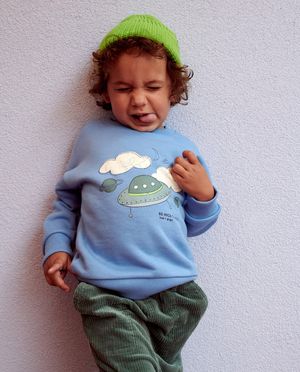 Sweats - Sweat bleu &agrave; imprim&eacute;