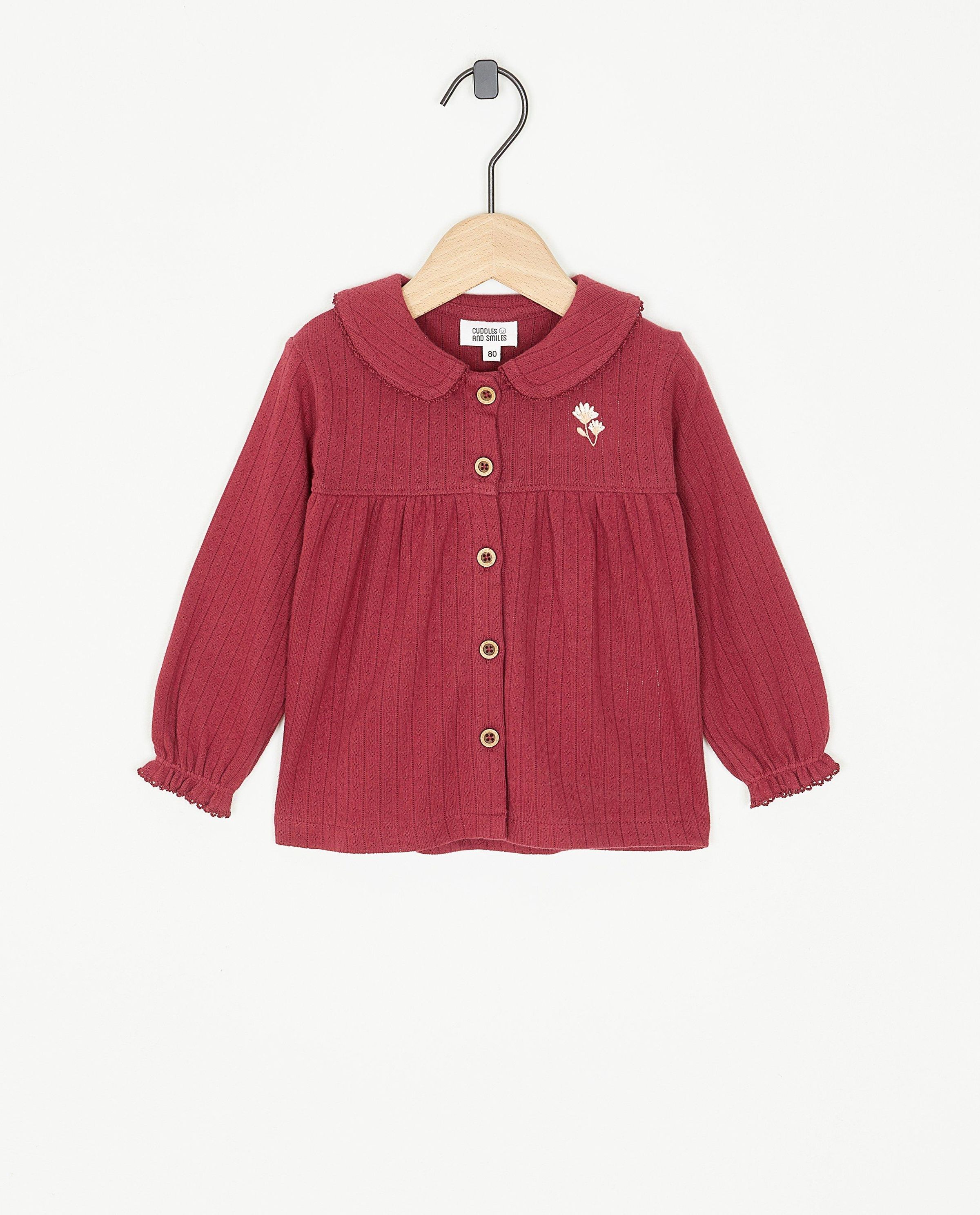 Donkerrode blouse met ajour - Cuddles and Smiles
