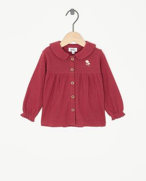 Donkerrode blouse met ajour - Cuddles and Smiles