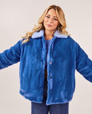 Poncho's en teddy's - Blauwe jas van zachte stof