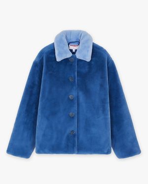 Poncho's en teddy's - Blauwe jas van zachte stof