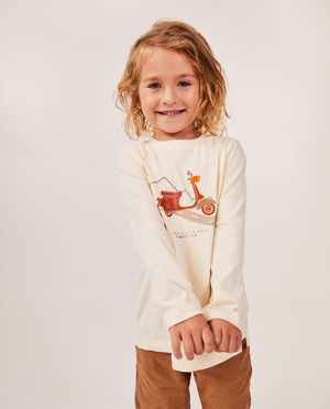T-shirts - T-shirt beige &agrave; manches longues, imprim&eacute;