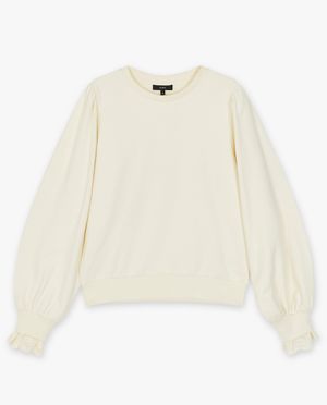 Sweaters - Offwhite sweater met sierboorden