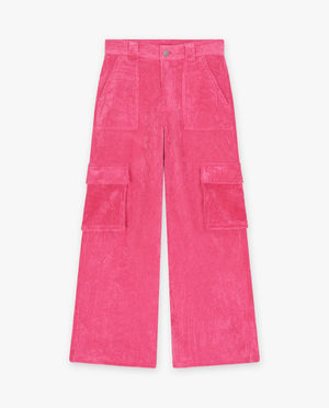 Broeken - Offwhite broek van ribfluweel, cargo fit