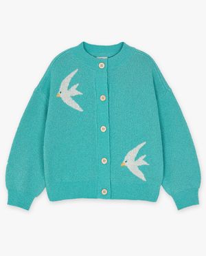 Cardigan - Turquoise cardigan met structuur