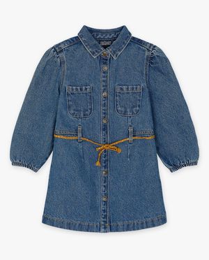 Kleedjes - Jeansjurk met gewoven riempje