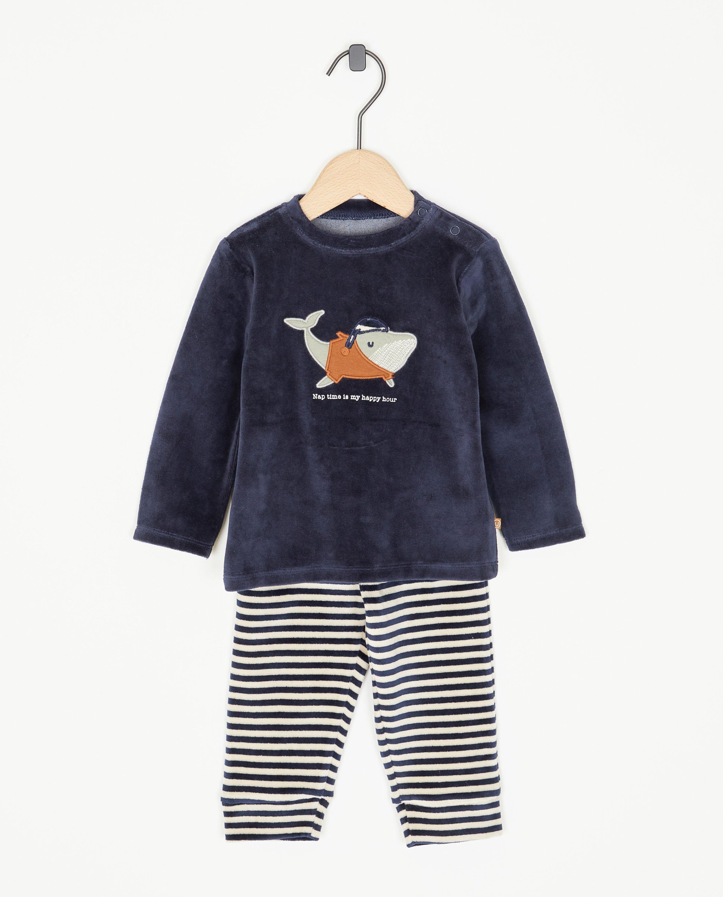 Fluwelen pyjama met walvisprint - Cuddles and Smiles