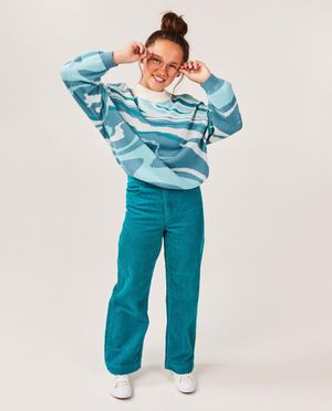 Broeken - Blauwgroene broek, straight fit