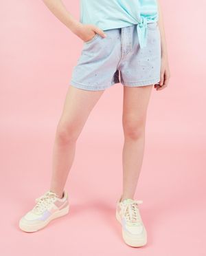 Shorten - Jeansshort met strass-steentjes