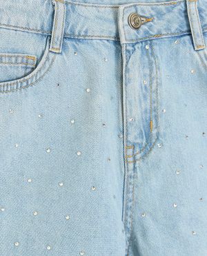 Shorten - Jeansshort met strass-steentjes