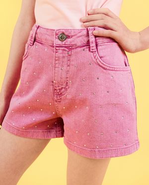 Shorten - Jeansshort met strass-steentjes