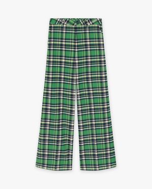Broeken - Flanellen broek met ruiten, wide leg fit