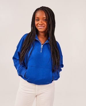 Sweats - Sweat bleu avec une courte fermeture &agrave; glissi&egrave;re