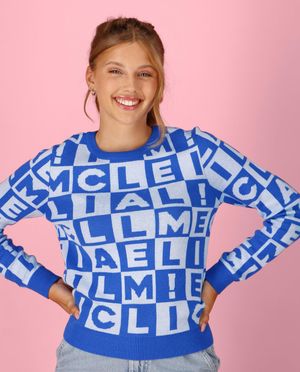 Blauwe trui met ruitpatroon, XS-XL - CAMILLE x JBC