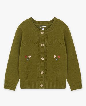 Cardigan - Donkergroene cardigan met reli&euml;f