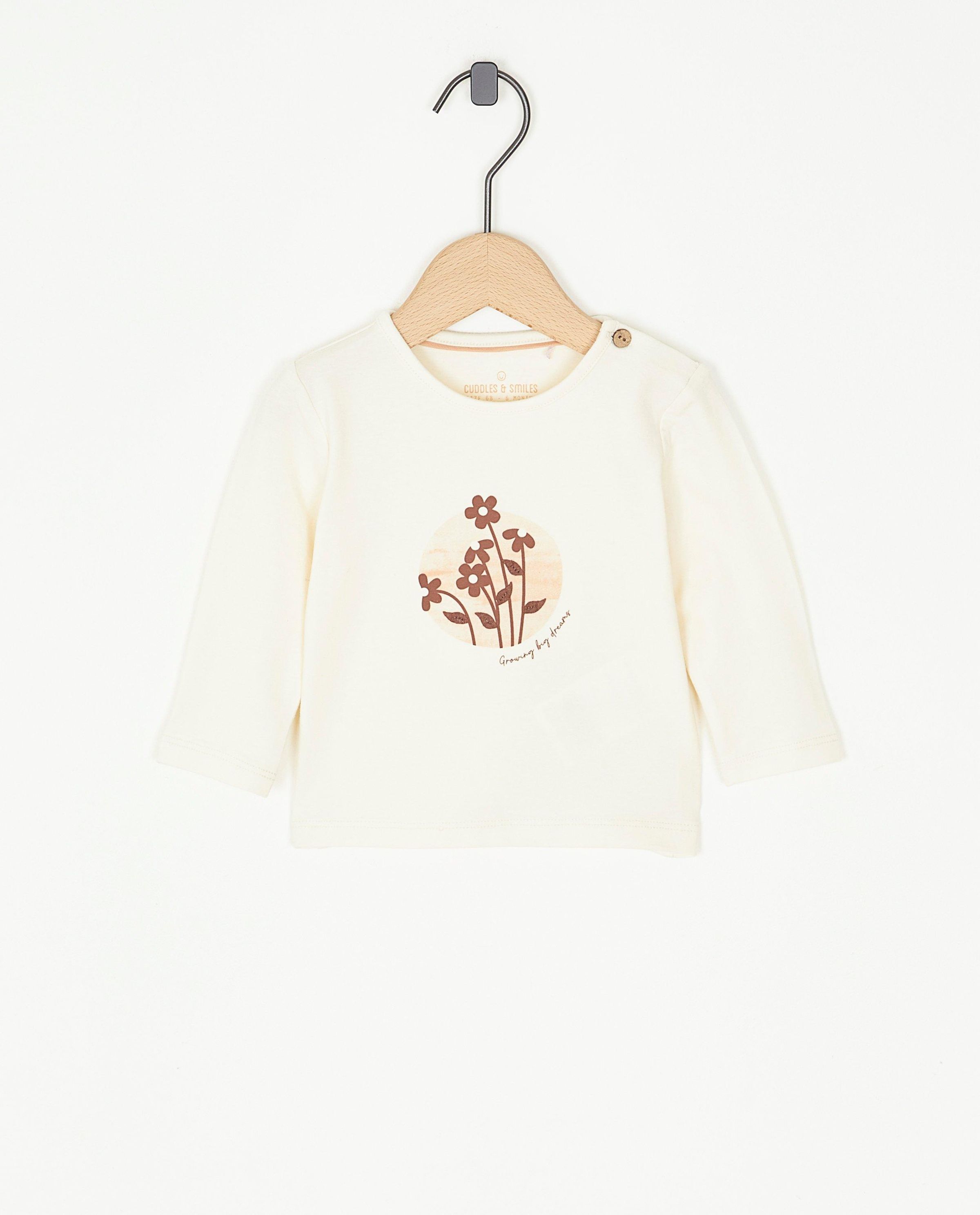 T-shirt fleuri &agrave; manches longues - Newborn 50-68