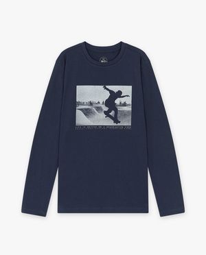 T-shirts - Donkerblauwe longsleeve met print