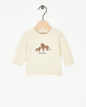 T-shirt beige &agrave; manches longues &agrave; imprim&eacute; de lion - Newborn 50-68