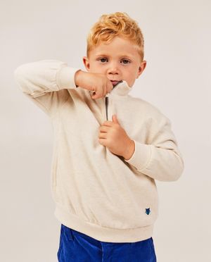 Sweaters - Beige sweater met korte rits