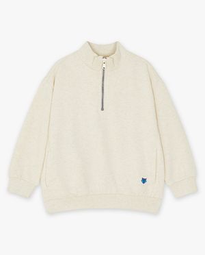 Sweats - Sweat beige avec une courte fermeture &agrave; glissi&egrave;re