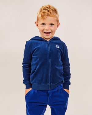 Cardigans - Gilet bleu fonc&eacute; en velours c&ocirc;tel&eacute;